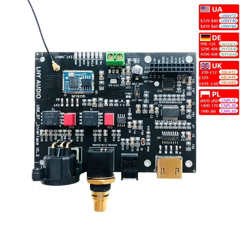 QCC5125 Bluetooth 5.1 Digital Audio Output Board I2S To Coaxial Fiber SPDIF AES  HDMI-Compatible   USB Interface