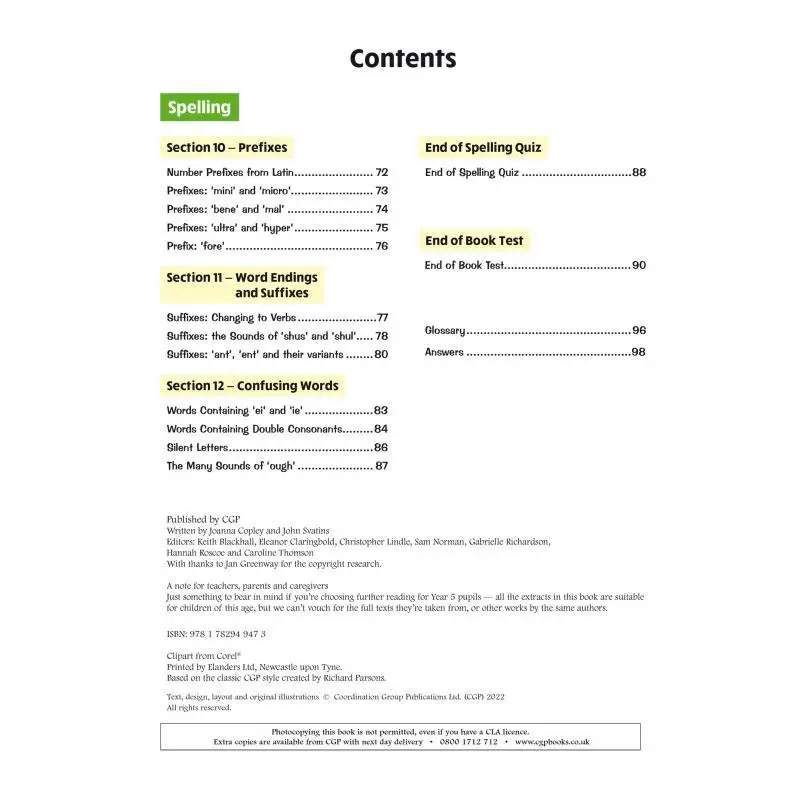 KS2 كتاب سؤال استهداف باللغة الإنجليزية تحدي القواعد الترقيم التهجئة السنة الخامسة كتب CGP المطاطية 9781782949473