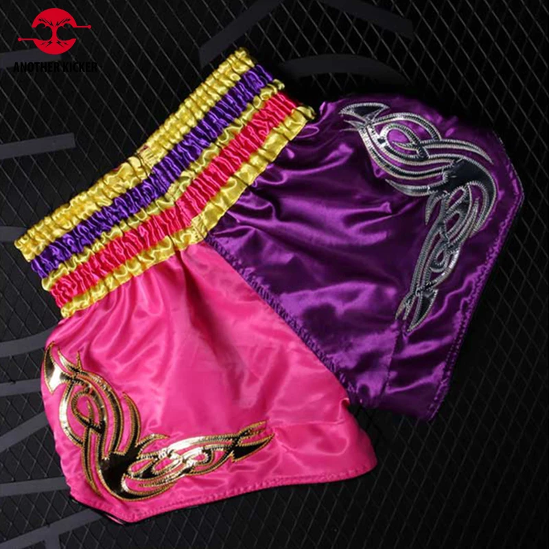 Short Muay Thai Broderie Satin pour Enfants, 2 Tons, Arts Martiaux, MMA, Grappg, Jonction, BO Gastronomie Pantalon