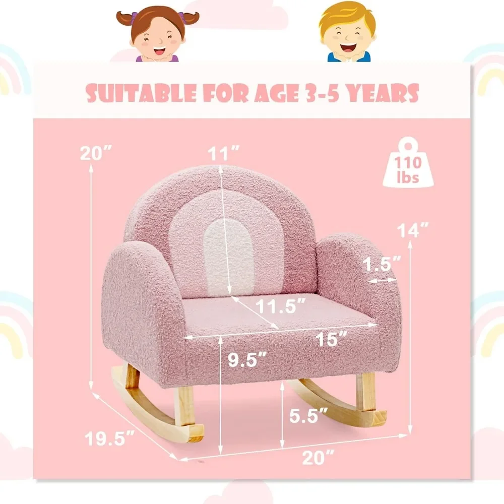 

Toddler Rocking Chair Children's Sofa, Solid Wood Frame, Anti-tilt Design, Nursery, Kindergarten Preschool Armchair, Gift (pink)