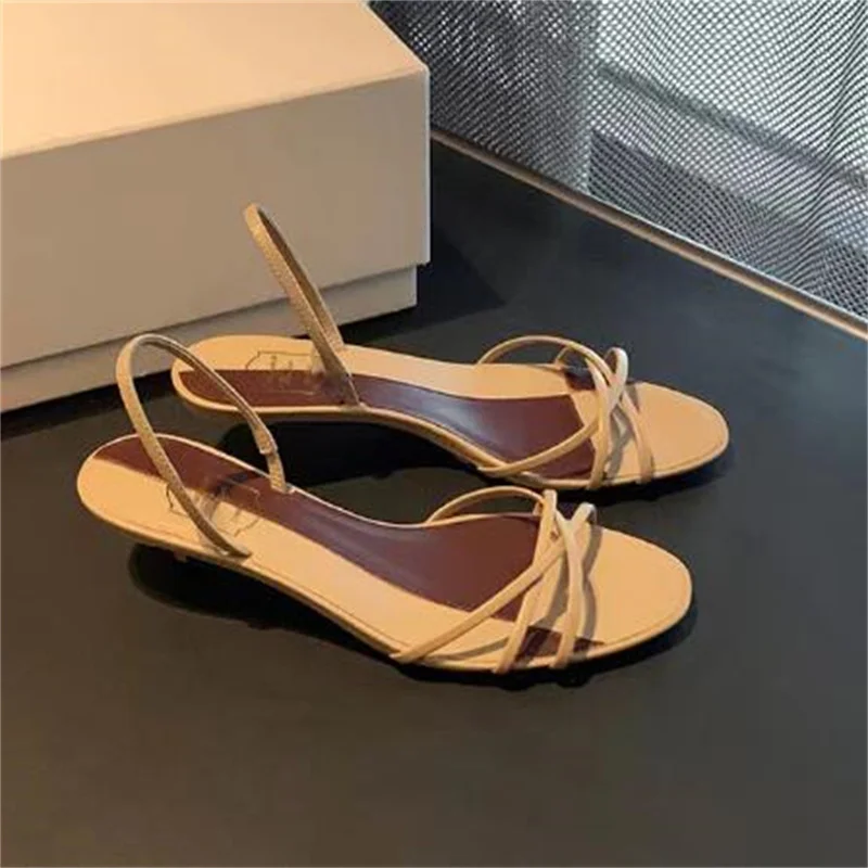 Sewing Lines Shoes for Ladies Round Toe Low Heels Mixed Colors Chassure Femme Back Strap Female Sandals PU Leather Zapatos Mujer