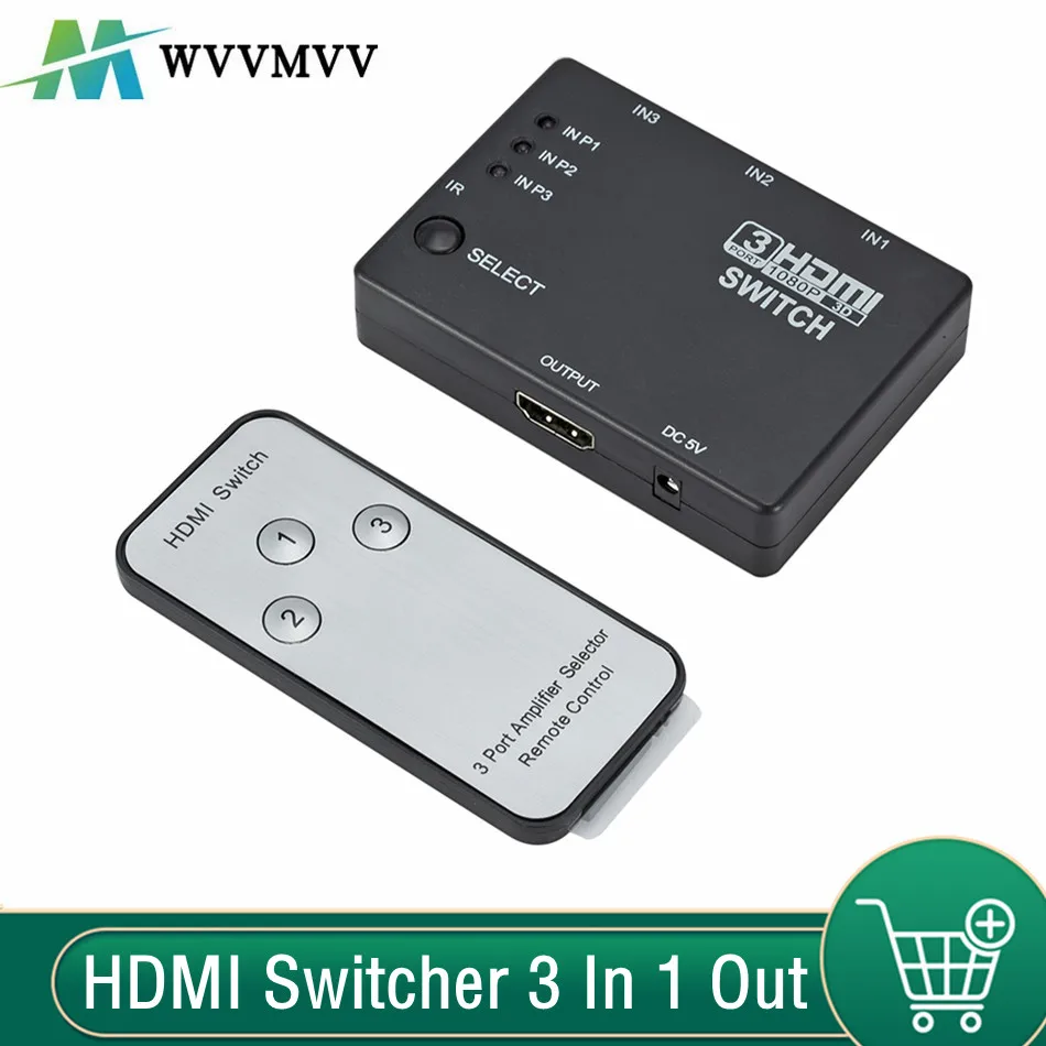 WvvMvv HDMI-compatible Switcher 3 In 1 Out 3 Ports Hub Box Auto Switch 1080p HD 1.4 With Remote For HDTV XBOX360 DVD Projector