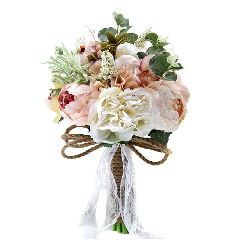 

A74E-Artificial Peony Rose Flower Bouquet For Bride Bridesmaid Handmade Wedding Bouquet Silk Bridal Bouquet Holding Flower