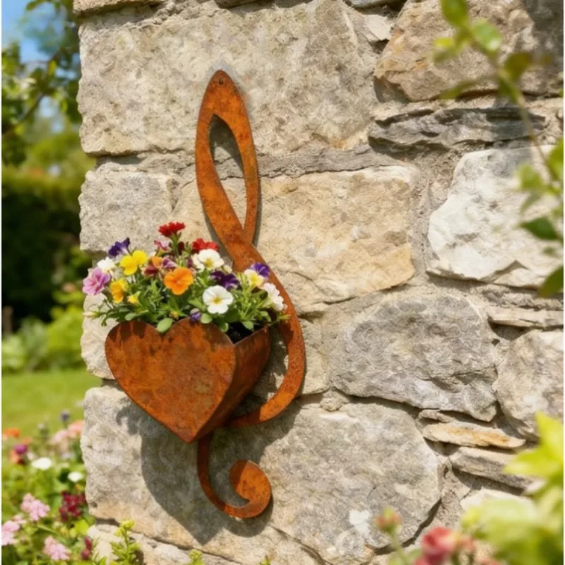 

Декоративное настенное кашпо в форме сердца с музыкальными нотами в деревенском стиле, винтажное железное украшение для улицы, для суккулентов и цветов, для дома и сада