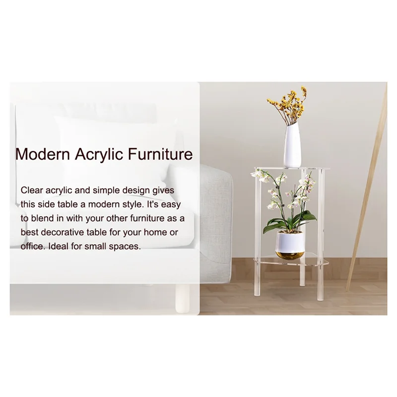 A98E-Clear Acrylic End Table, Corner Side Table For Small Spaces, Small Accent Table For Living Room, Bedroom - Image 6