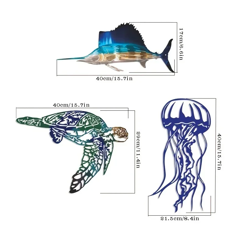 Metalowe rękodzieło Ryba mieczowa Meduza Żółw Dekoracja domu Sztuka Dekoracja ścienna Ozdoby Popularna dekoracja sypialni w salonie