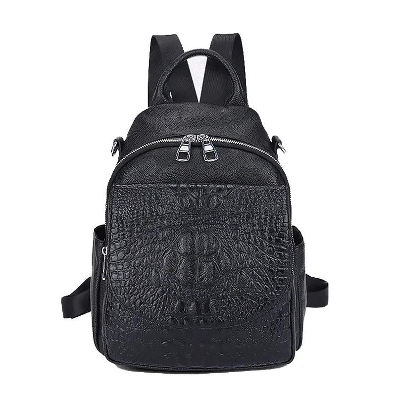 2024 New Fashion Genuine Leather Women Alligator Backpacks Luxury Brand Female Real Natural Leather Girl Student Casual Backpack