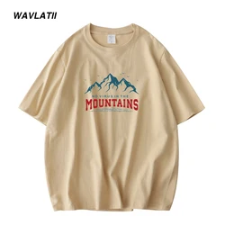 WAVLATII Men's Mountain Printed 100% Cotton T shirt Male New Red Khaki Basic Short Sleeve Tees Tops for Summer WMT2207