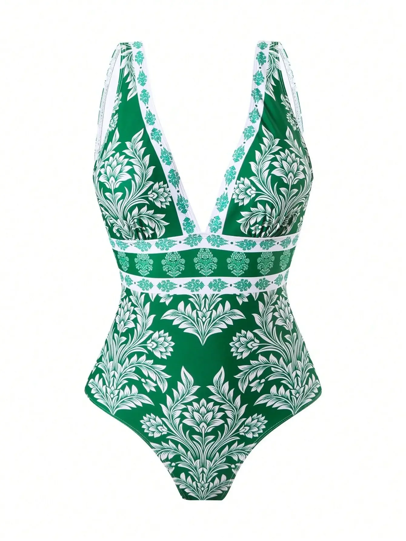 ชุดว่ายน้ำเซ็กซี่สไตล์ฮาวายสำหรับผู้หญิง ฤดูร้อน 2025 แบบดันทรง คอวี แต่งระบาย ผูกเชือก พร้อมผ้าคลุม ชุดว่ายน้ำโมโนกินี