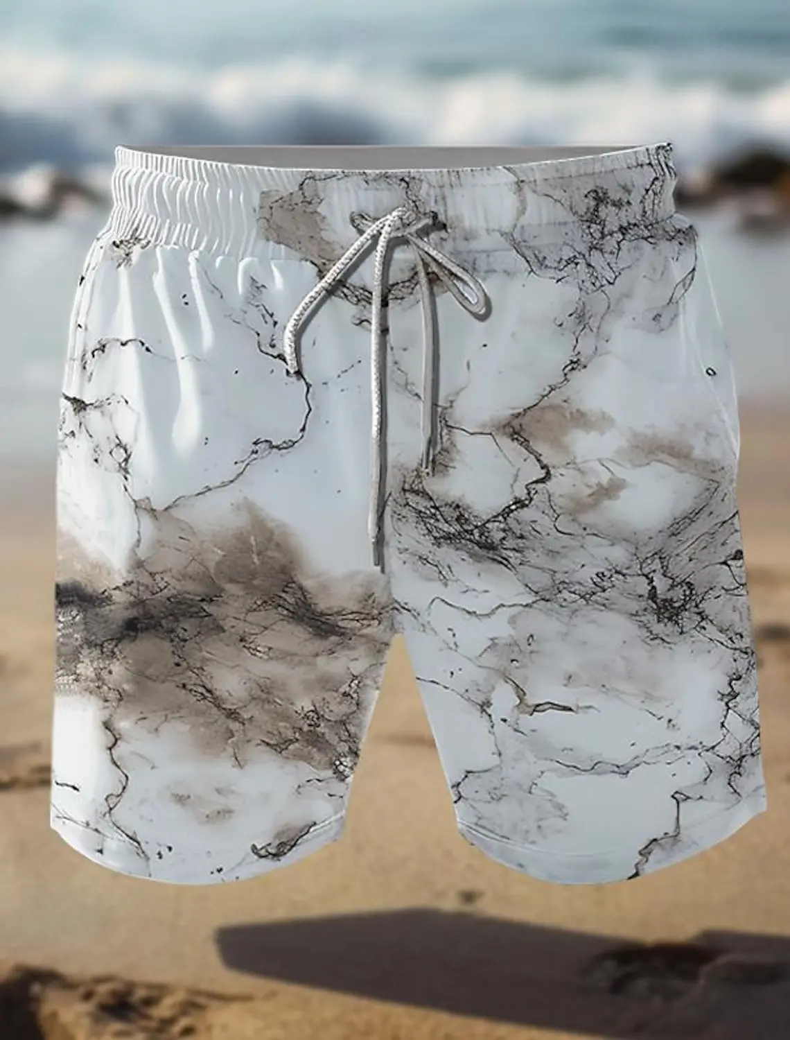 Crack Marbling Men's Resort 3D Printed Board Shorts Swim Trunks Elastic Waist Drawstring Aloha Hawaiian Style Beach Harajuku