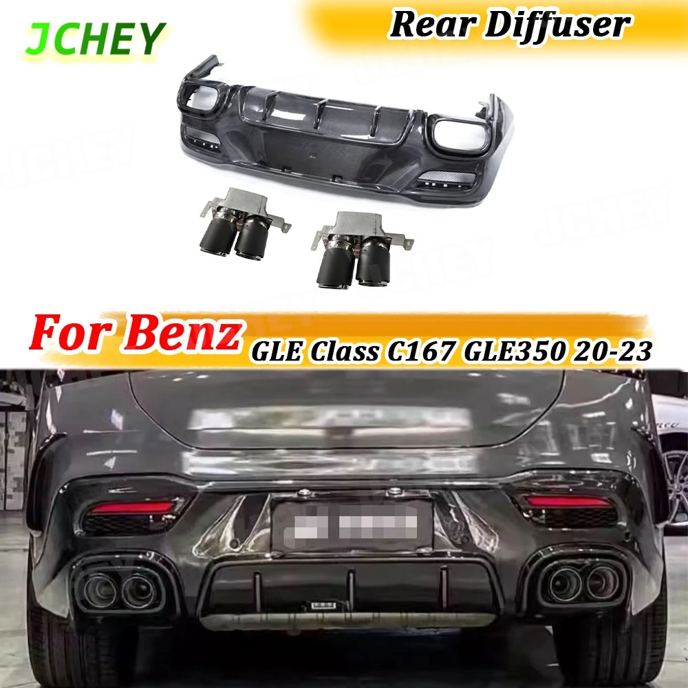 

JCHEY for Benz GLE Class C167 GLE350 GLE53 For For AMG Sport Coupe 20-23 Carbon Fiber Rear Lip Diffuser With Exhaust Tips FRP
