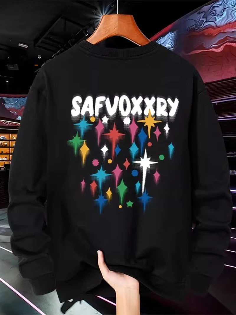 

2025 Autumn Winter Round-neck Hoodie Colorful Four-pointed Star Pattern Print High-end Luxury Is for Both Men and Women Top Y2k