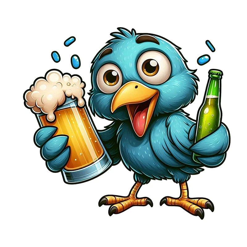 Aufbügelbare Aufnäher mit Motiv: Vogel mit Bier und Limonade, Wärmeübertragungsaufnäher, Kleidungsaufkleber, individuelle Aufnäher, DTF