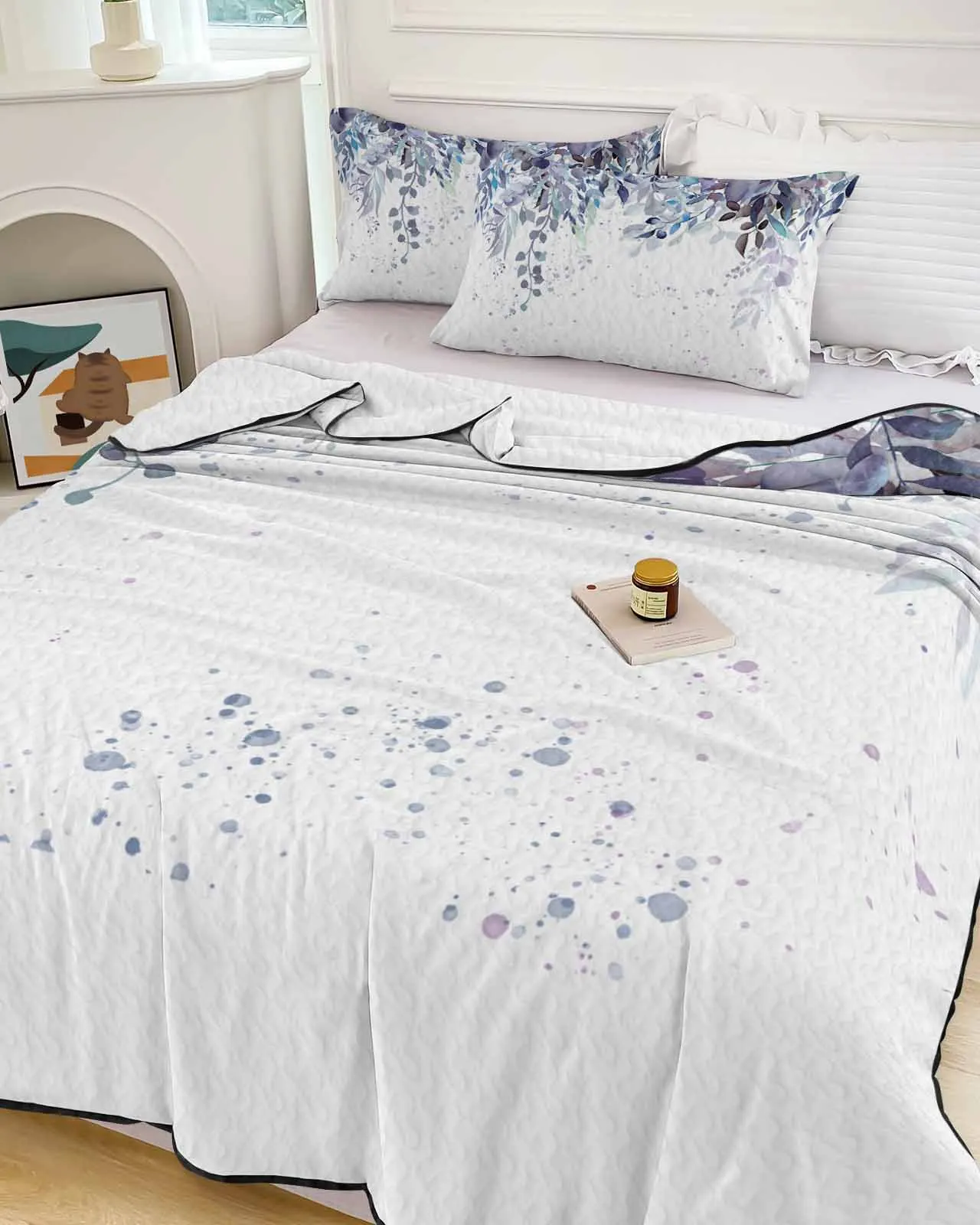 

Spring Watercolor Plant Eucalyptus Leaves Cooling Blankets Air Condition Comforter Lightweight Summer Quilt for Bed Thin Quilt