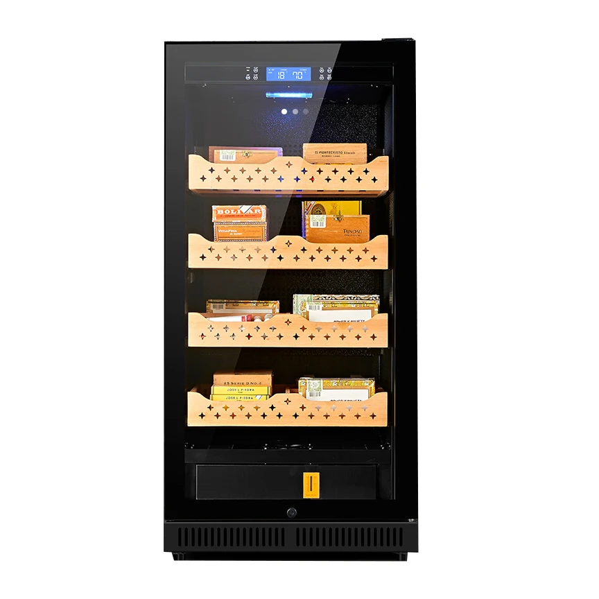 800 Cigars Narrow Undercounter Cigar Fridge Refrigerator Double Layer Tempered Glass Door with Spanish Cedar Shelves Pro