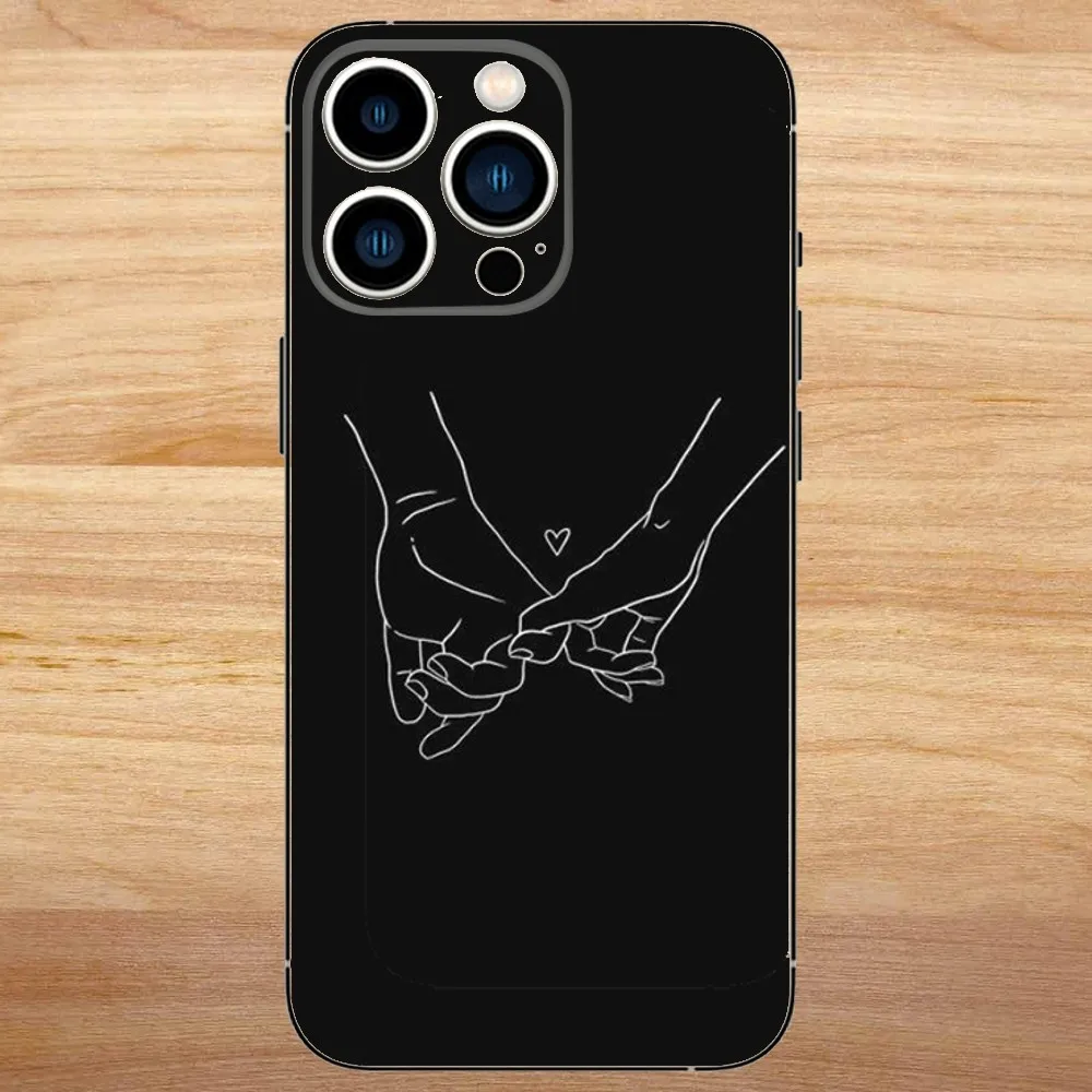 Minimalist Line Couple Hands Phone Case For iPhone15,14,13,12,11,Pro,Max,Plus,Mini,X,XS,XR,8,7,6,S,Plus,SE Soft Black Case