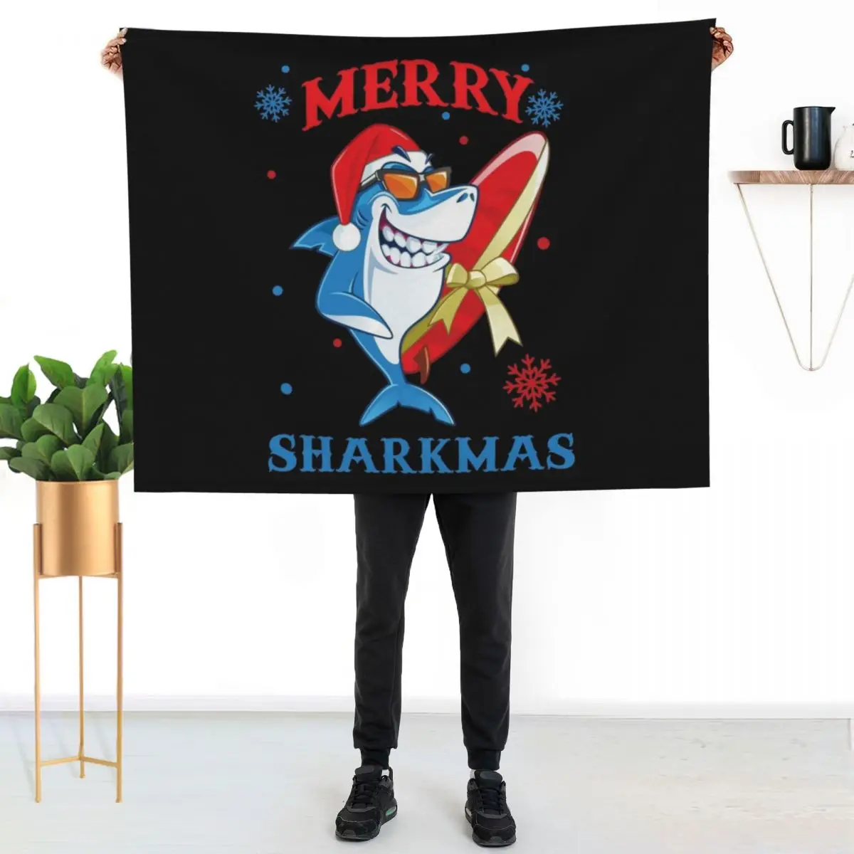 Merry Sharkmas Funny Santa Shark Christmas Throw Blanket Luxury St Weighted Bed covers Travel Bed Fashionable Blankets