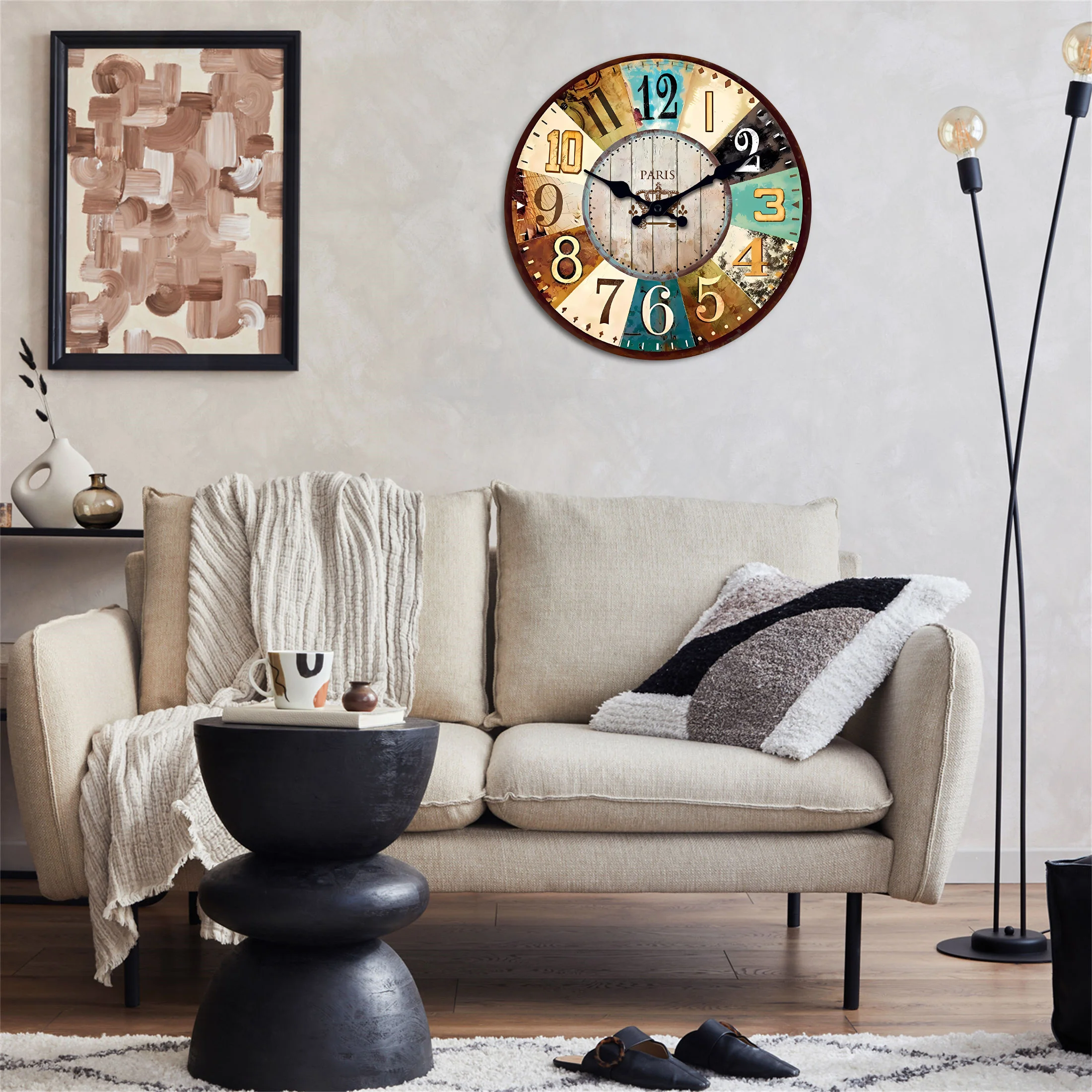 Vintage Mediterranean Wooden Wall Clock Living Room Bedroom Kitchen Home Decor Silent Quartz Clock Holiday Gift 10-Inch 12-Inch 14inch 16inch (No
