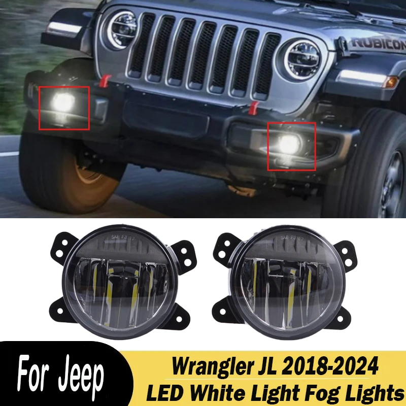 

For Jeep Wrangler JL 2018 2019 2020 2021 2022 2023 2024 Car Front Bumper LED White Light Fog Lights Car Accessories