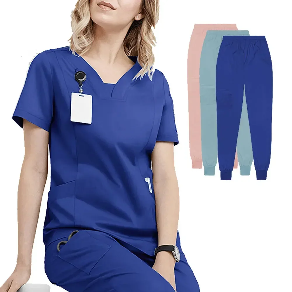 2024 White Color Polyester Spandex Straight Ribbed Waist Jogger Leg Pants Medical Scrubs Uniforms