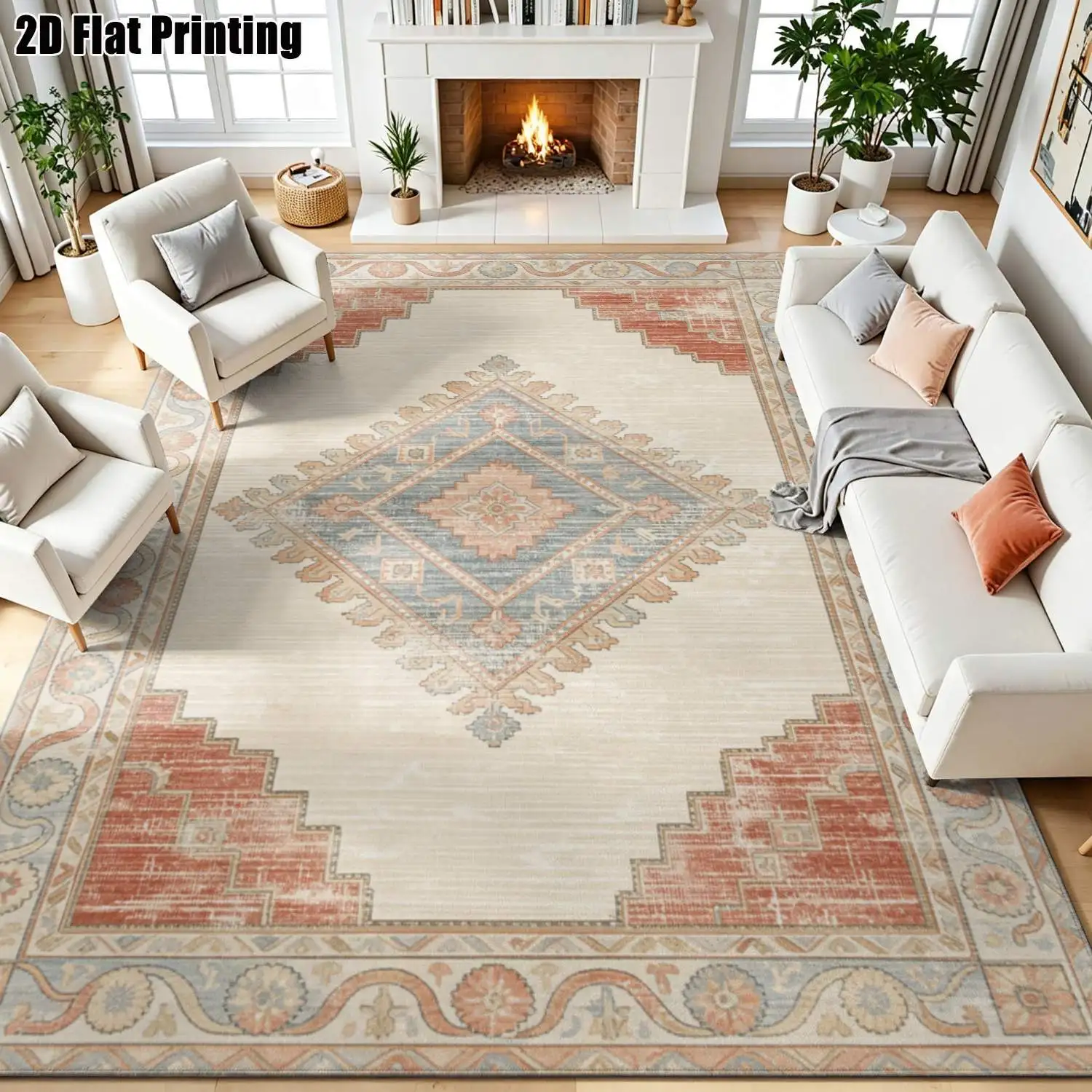 1Pc 2D Printed Retro Geometric Diamond Pattern Carpet: European, Bohemian, Geometric Striped Styles, Home Decor, Multi-Size, Machine Washable, for Entryway, Living Room, Bedroom, Dining Room, Foyer
