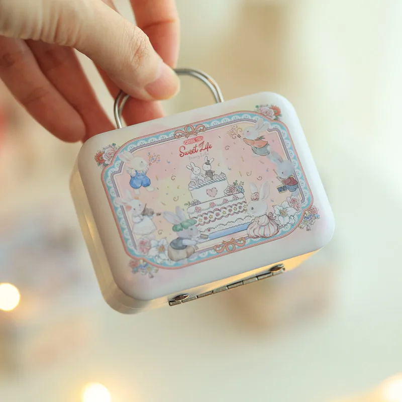 5PC Cartoon Rabbit Couple Small Suitcase Tin Candy Box Mini Travel Jewelry Organizer Wedding Gift Box Home Eyelash Storage Case