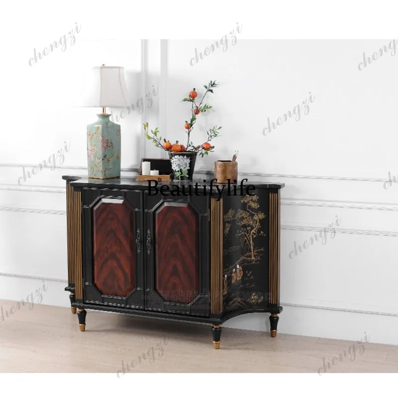 Master Style Cabinet American Retro Painted Solid Wood Entrance Table Storage Cabinet Side Table