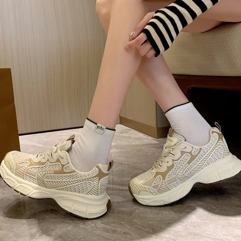 Shoes for Women 2023 High Quality Spring and Autumn Women Vulcanize Shoes Mixed Colors Net Cloth Mid Heel Plus Size Women' Shoes