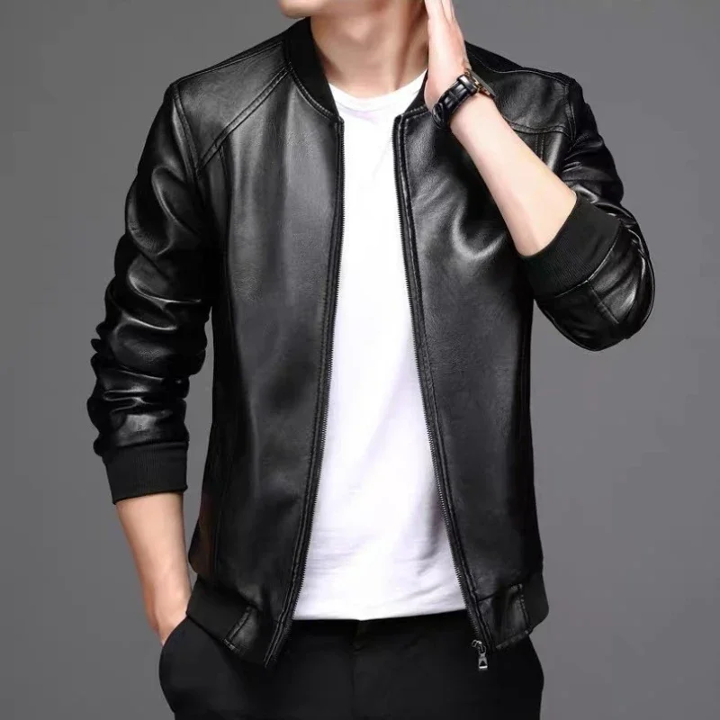 

Slim Fit Men's Leather Jacket with Fleece Winter Warmth Casual Outerwear