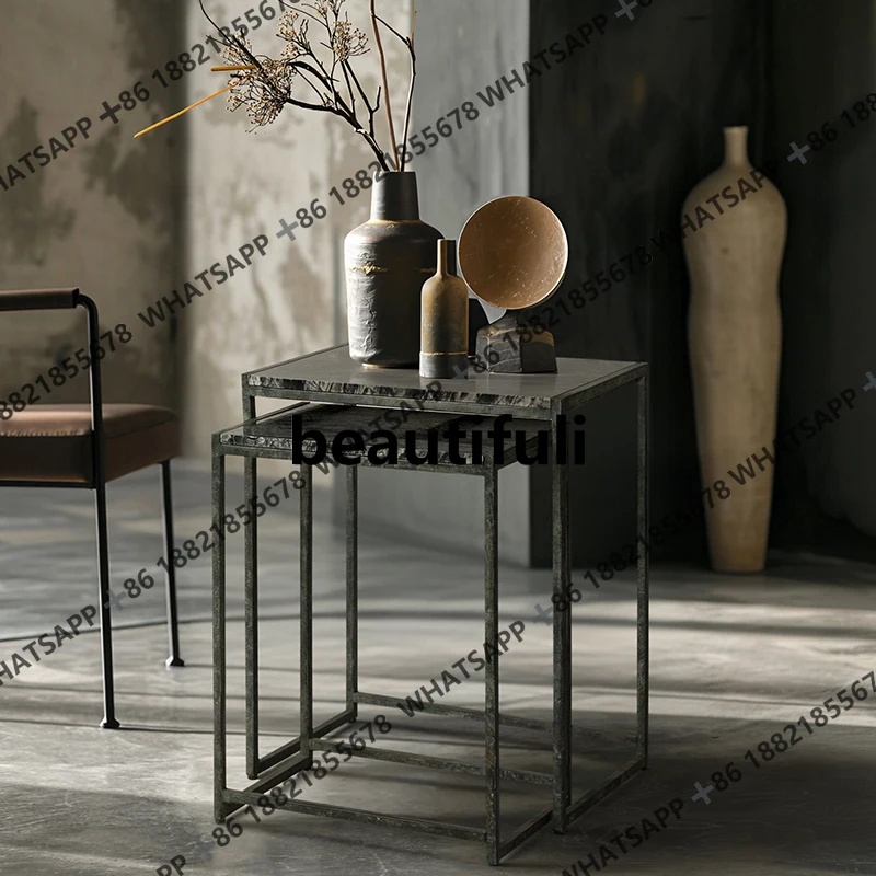 Wrought iron child and mother coffee table French retro combination coffee table metal tripod side table