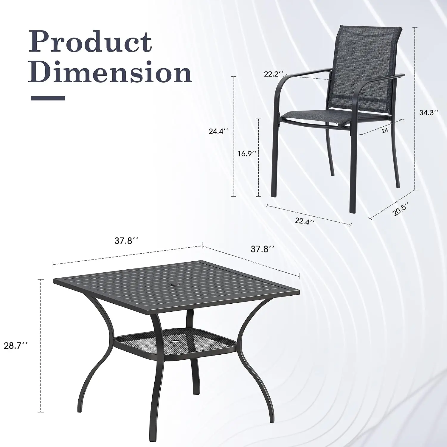 5 Pieces Outdoor Dining Set, Stackable Textilene Paito Chairs & 37.8