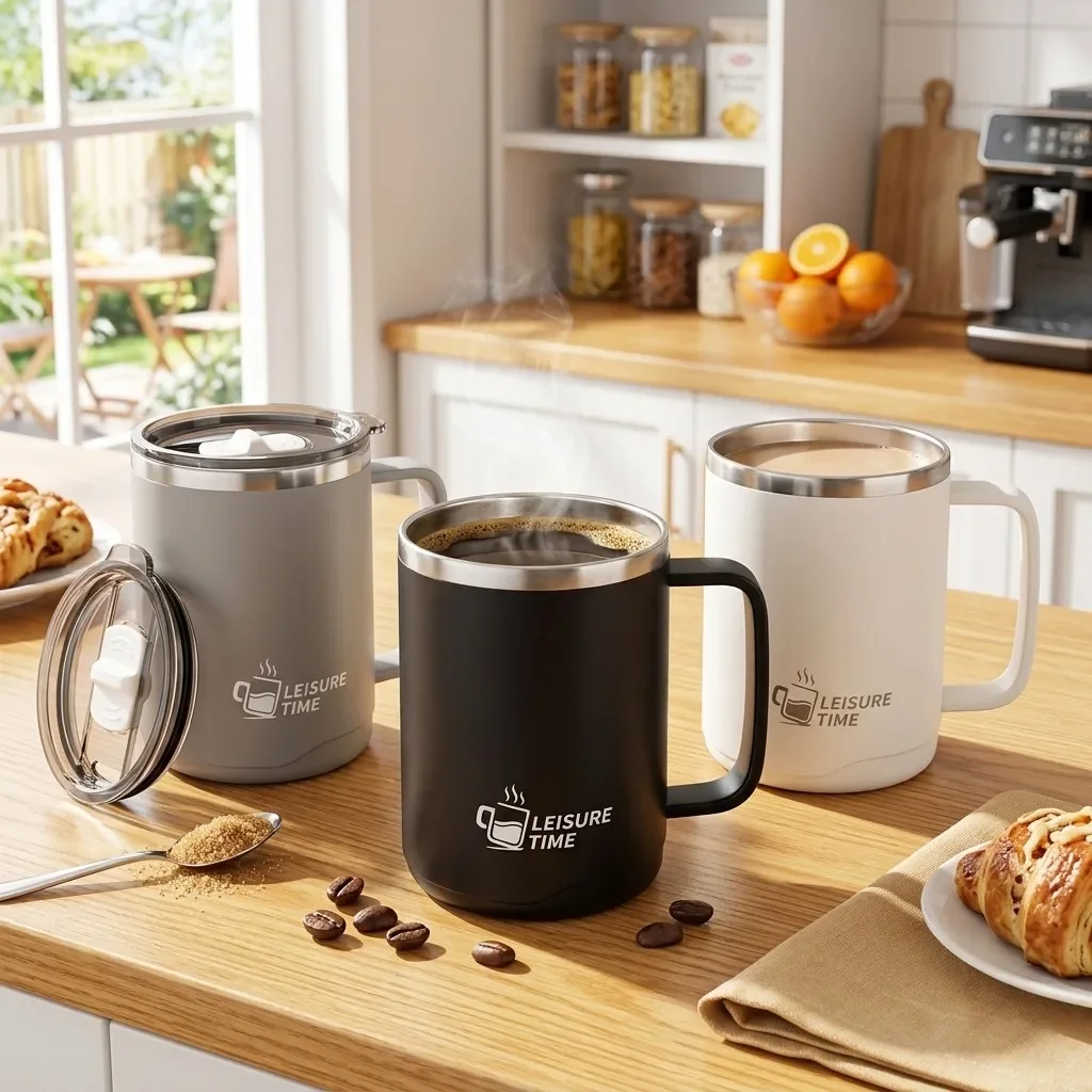 304 Stainless Steel Thermal Coffee Mug with Handle Insulated Tumbler Cup with Lid Matte Travel Drinkware for Home Office Desk