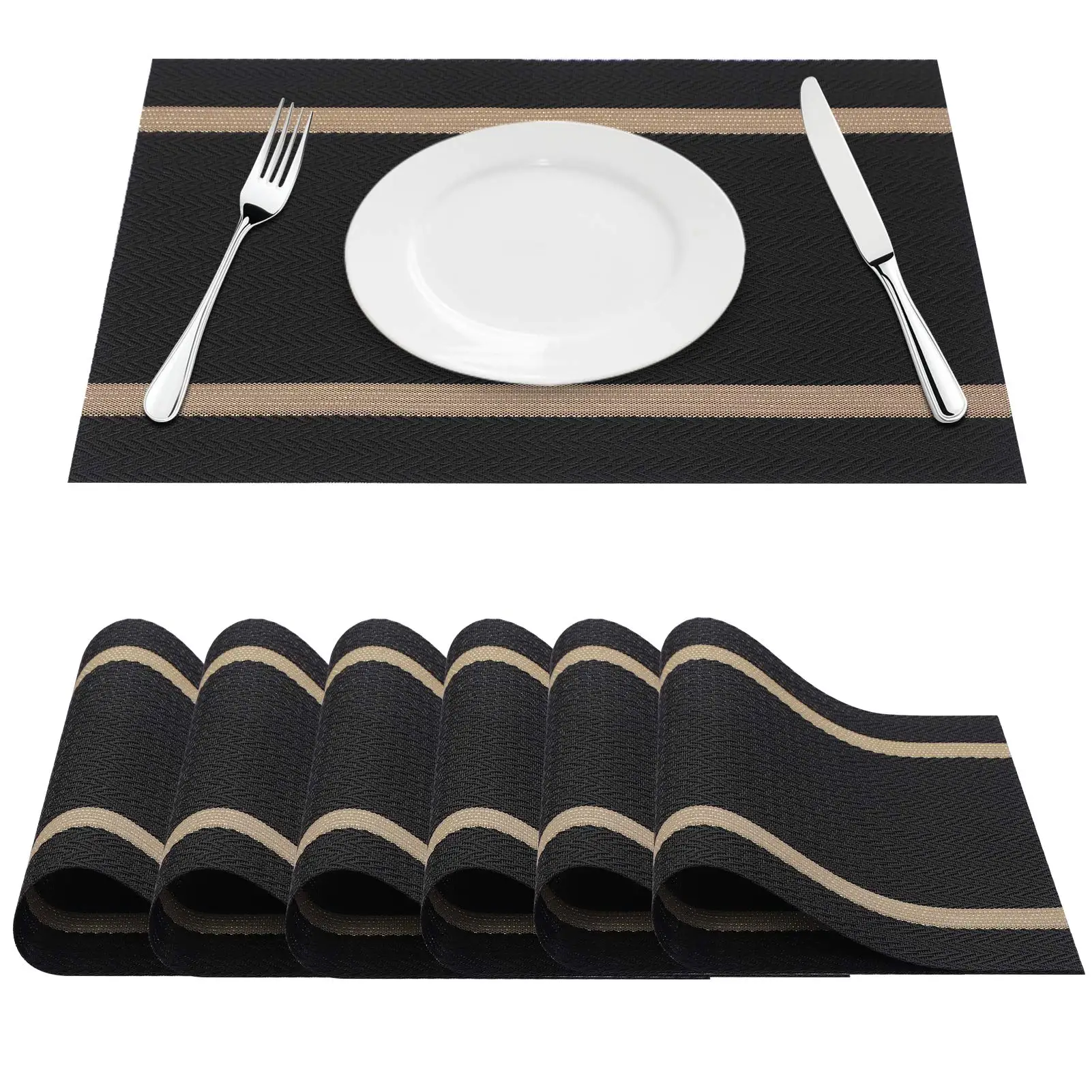 

Washable PVC Placemats for Dining Table, Durable Woven Vinyl, Kitchen Table Mats, Set of 6