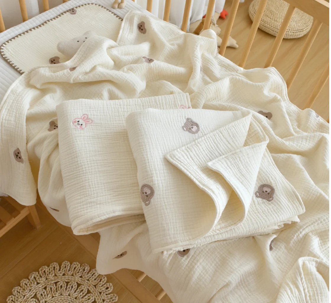 Baby Muslin Swaddle Blanket 2 Layers Cotton Baby Blankets For Boys Girls Receiving Blankets For Crib Bedding Quilts Essentials