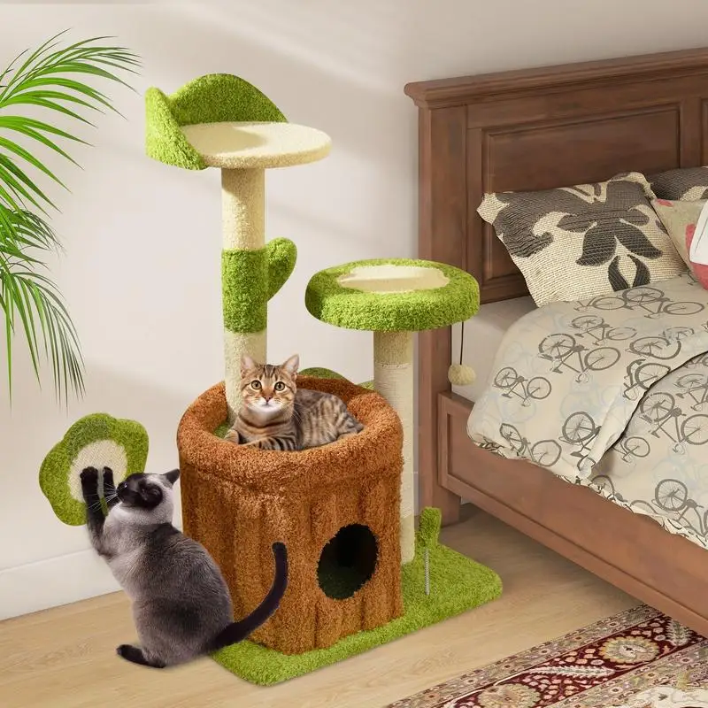 Arbre à chat mignon pour intérieur - Centre d'activités pour animaux de compagnie - Vert