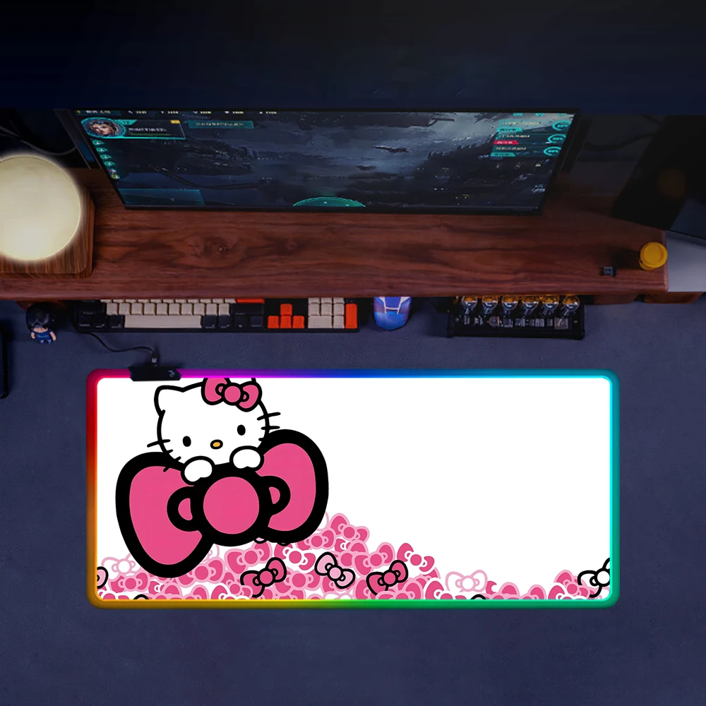Funny Cute Cartoon Hello Kitty RGB Pc Gamer Keyboard Mouse Pad Mousepad LED Glowing Mouse Mats Rubber Gaming Computer Mausepad