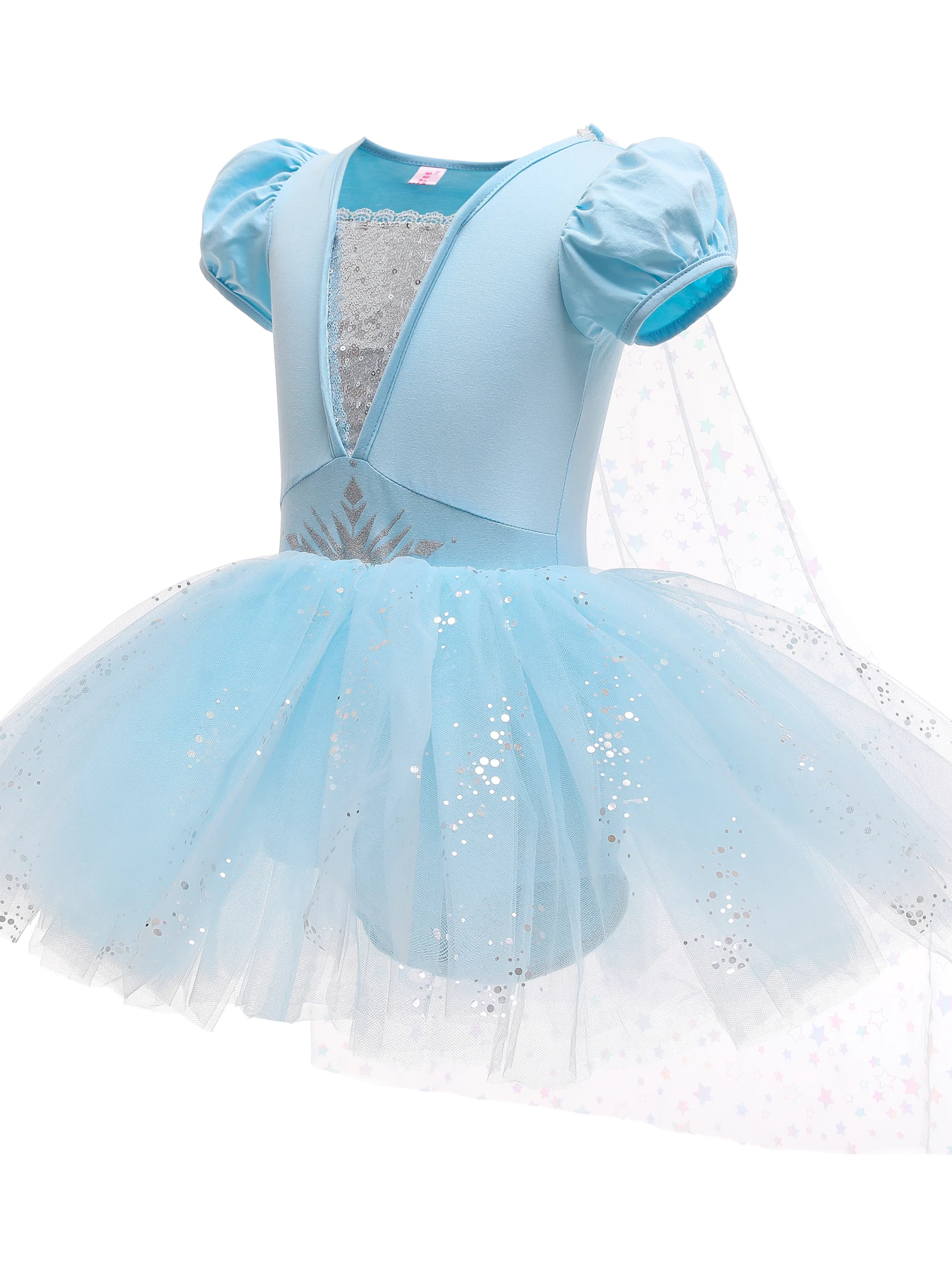 Sparkling Girls Princess Dress- Shiny tulle with luxurious satin waist- Fantasy puff sleeves, suitable for birthdays, beauty pag