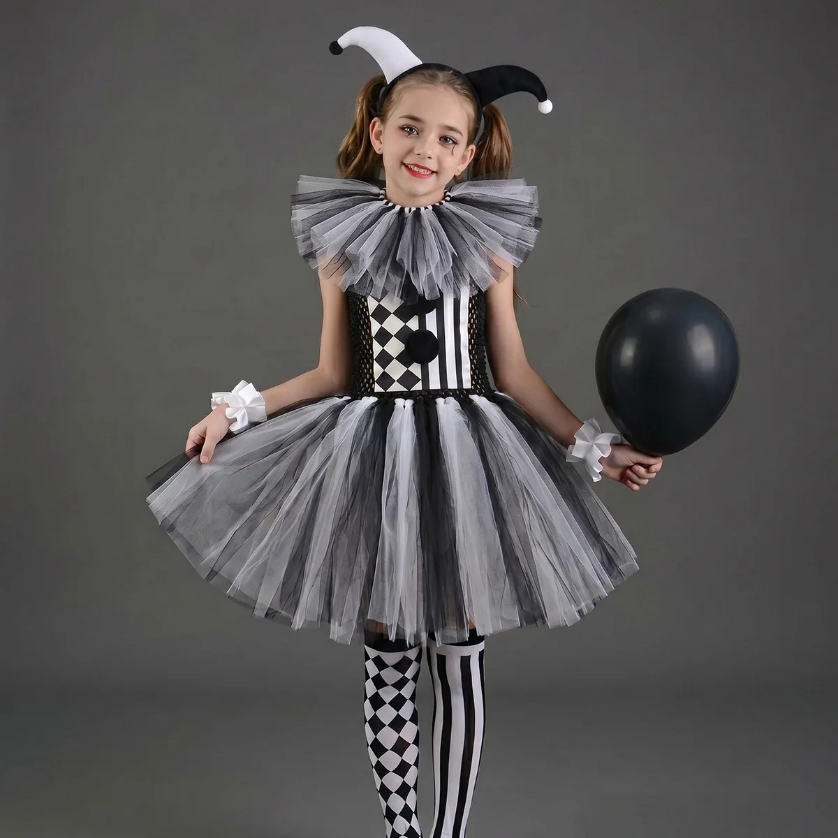 Mädchen Tüll Clown Tutu Cosplay Halloween Kostümset für Kinder, Musikfestival, Zirkus, Bühnenauftritt, Karnevalskleidung 2026 – Detail 7