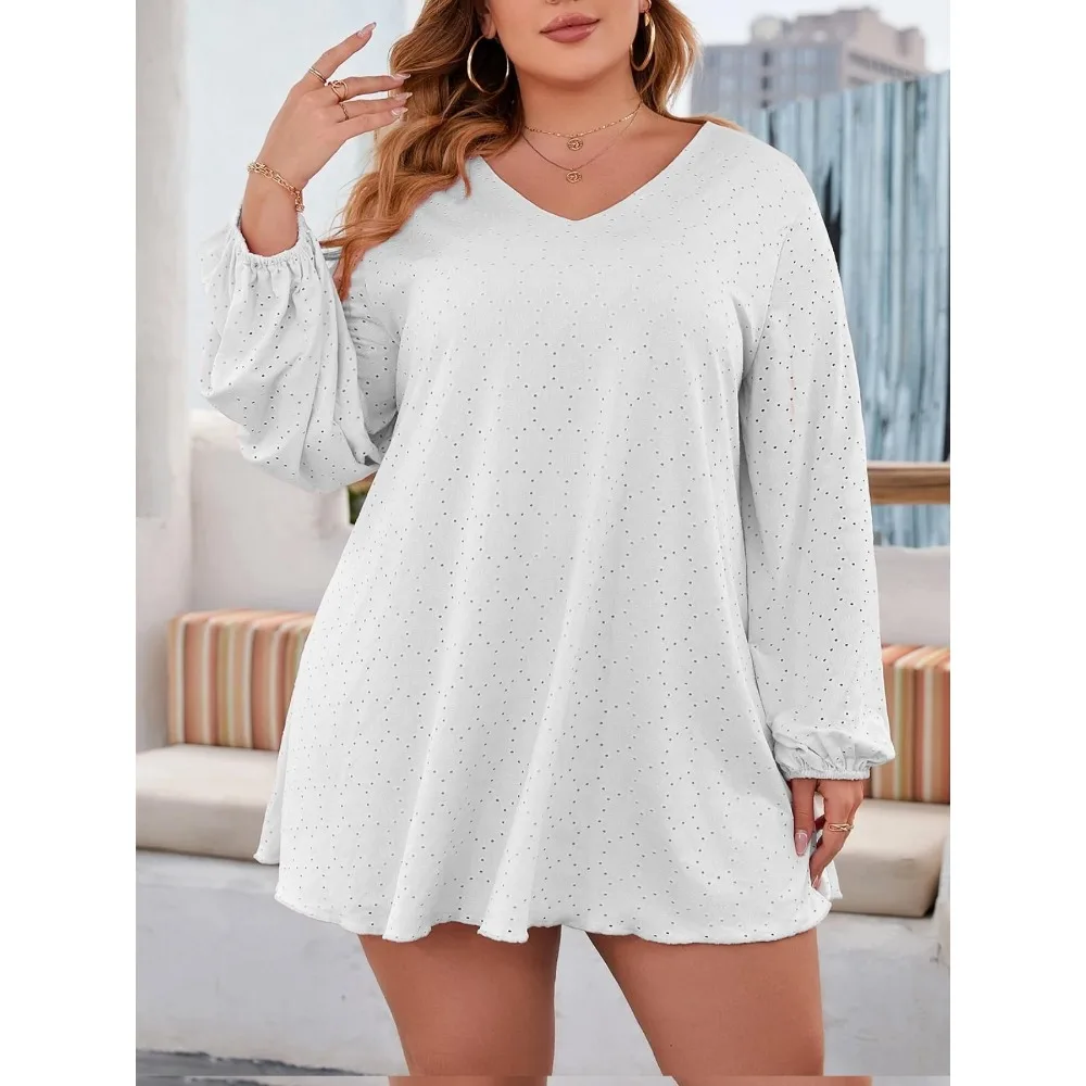 Плюс размер 1XL-5XL, женское однотонное платье с круглым вырезом, весенне-осеннее платье, многофункциональная женская свободная мини-юбка с длинным рукавом