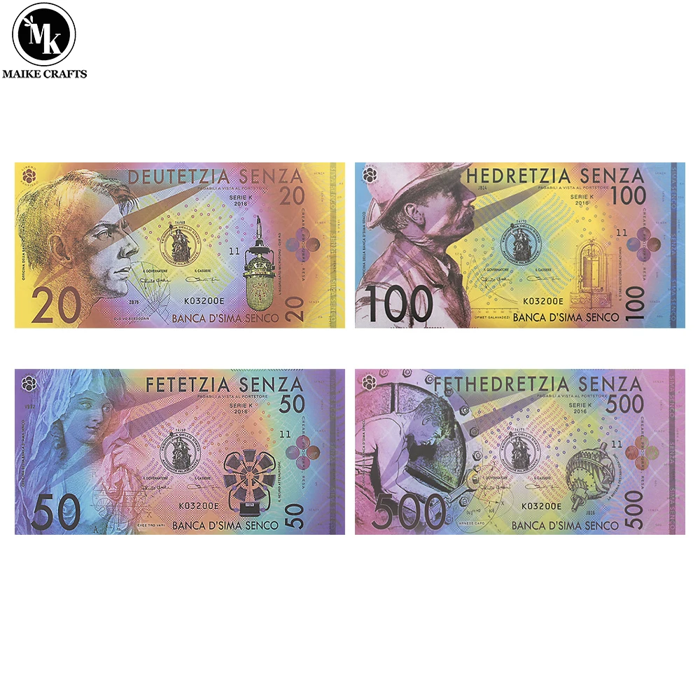 4-teiliges Deutetzia Senza-Banknoten-Set – 20, 50, 100, 500 Noten mit einzigartigen künstlerischen Designs, Kunststoff-Geld-Sammelgeschenk
