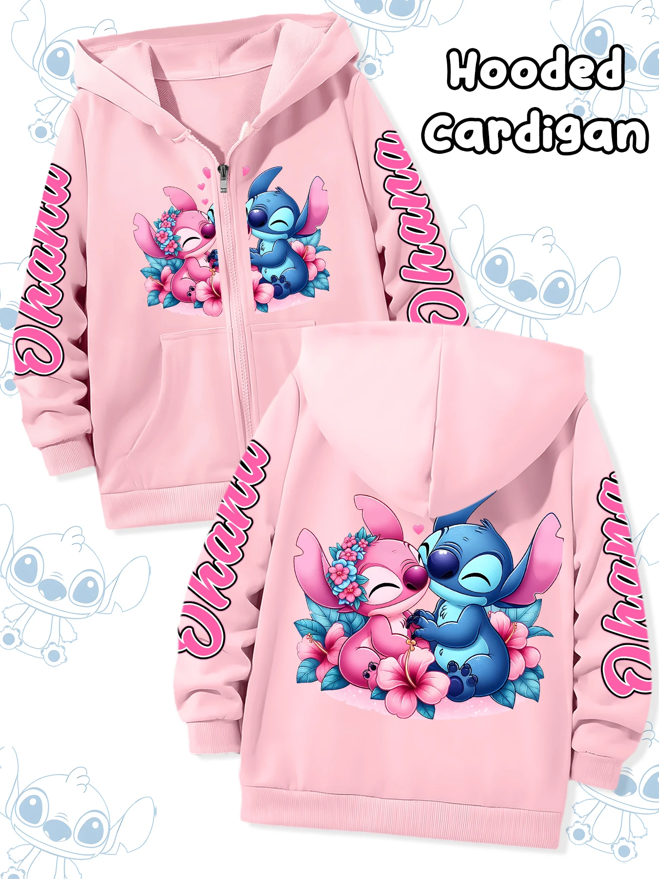 سترة صوفية عصرية بغطاء للرأس للأطفال من ديزني، مطبوعة بأنماط غرزة لطيفة، مناسبة للارتداء اليومي غير الرسمي