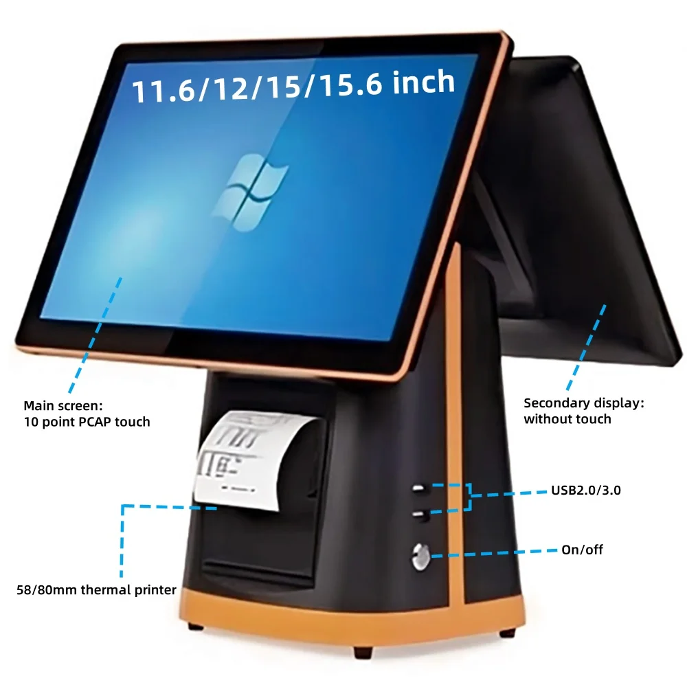 Dual Screen 15,6 inch Win 11 True Flat Touchscreen All-in-One kassa POS-terminal POS-systeem