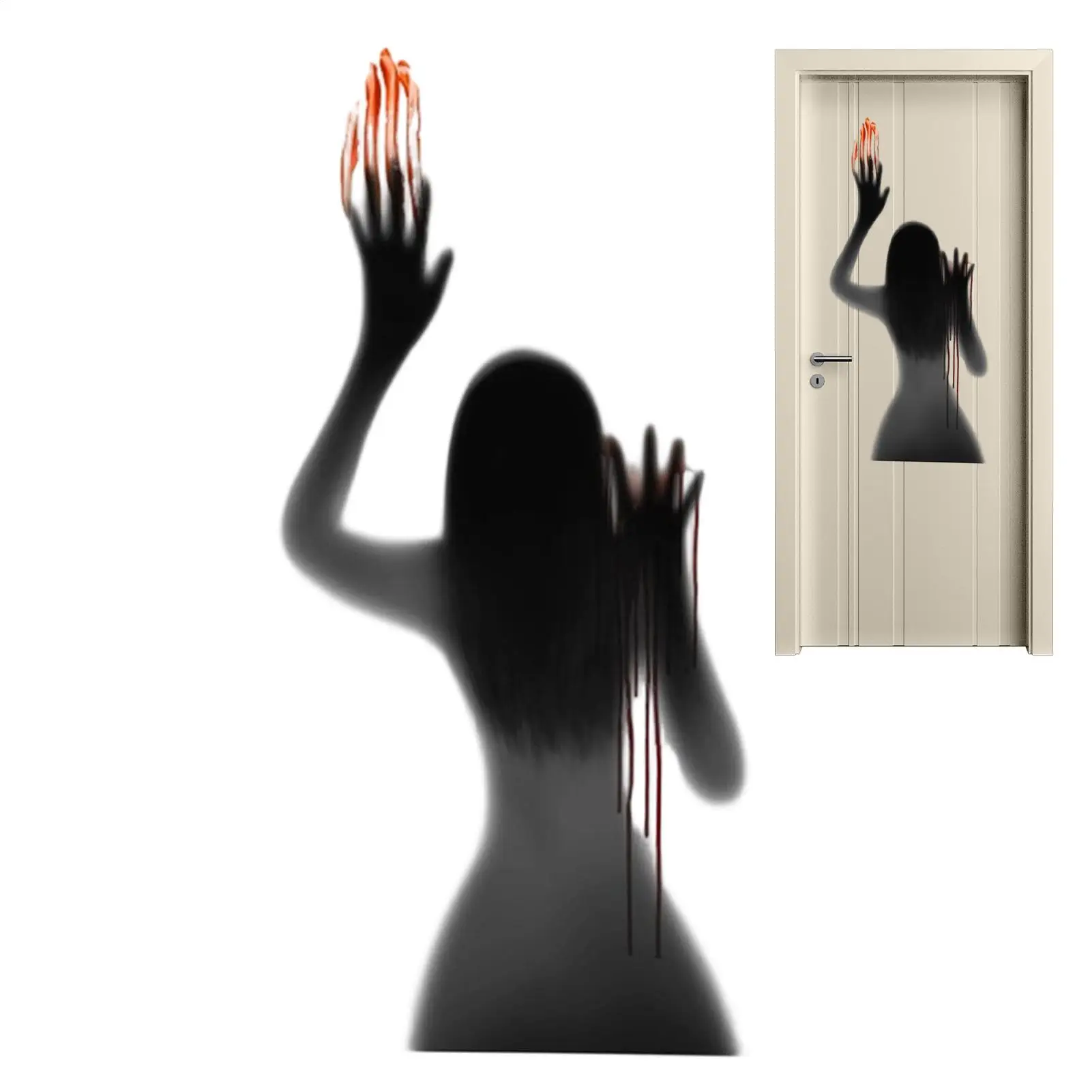 Window Clings Halloween Horror Ghost Bloody Handprint Creepy Glass Door Decals For Home Living Room Bedroom Kitchen Bathroom
