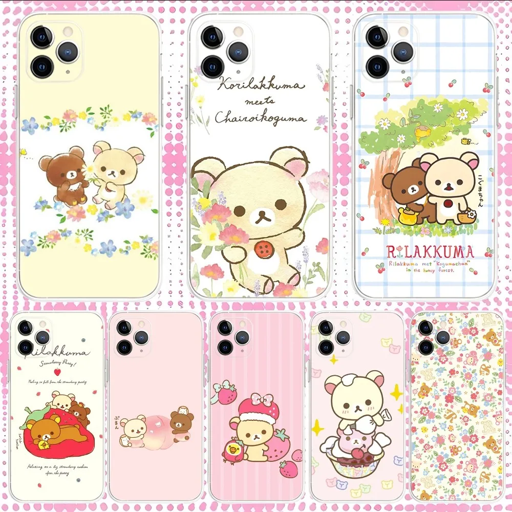 

Cute R-Rilakkuma Bear Phone Case For iPhone 16,15,14,13,12,11 Pro,Max,Plus,X,XS,XR,SE,Mini Transparent Silicone Soft