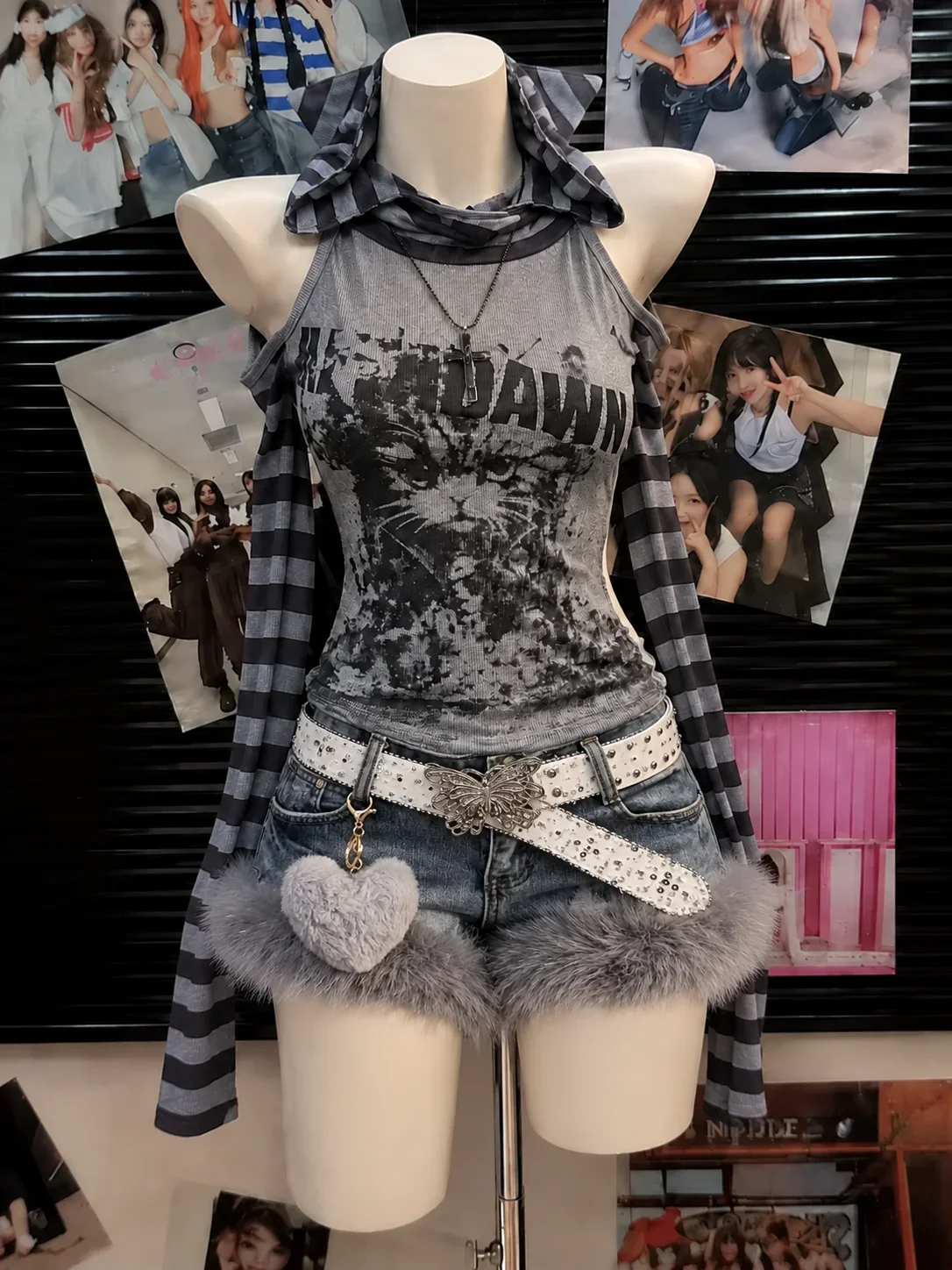 Retro Harajuku Women 2 Piece Matching Outfit Vintage T Shirt And Mini Skirt Y2K Punk Gothic Subculture Trendy Street Suits