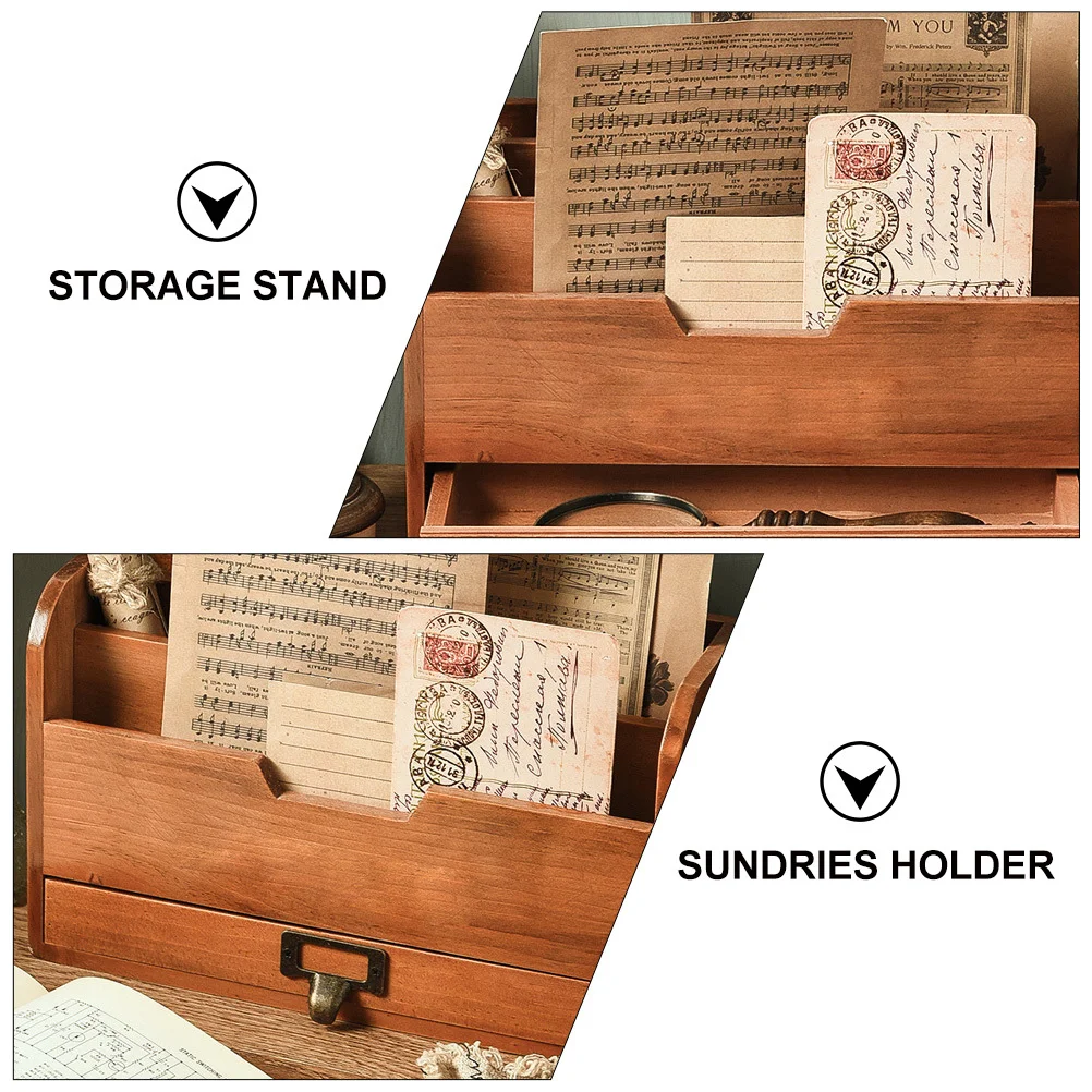 

1pc Wooden Storage Rack Chocolate Color Desktop Organizing Stand Multi Compartment Bookshelf For Documents Sundries Container