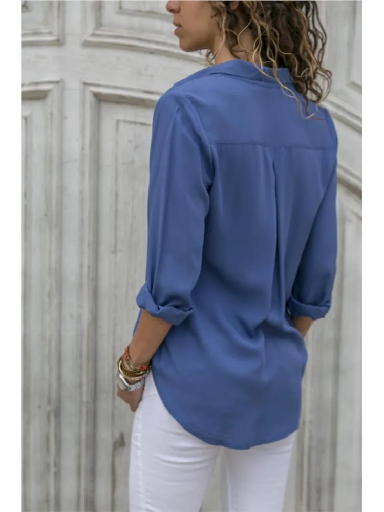 Women Shirt Spring Summer Casual Long Sleeve Button Solid Color Blouses And Tops 2023 Office Ladies Shirts White Top S-5XL