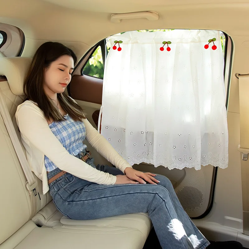 

New Embroidered Summer Car Sunshade Suction Cup Side Window Sunscreen Heat Insulation Curtain Small Fresh Curtain In The Car