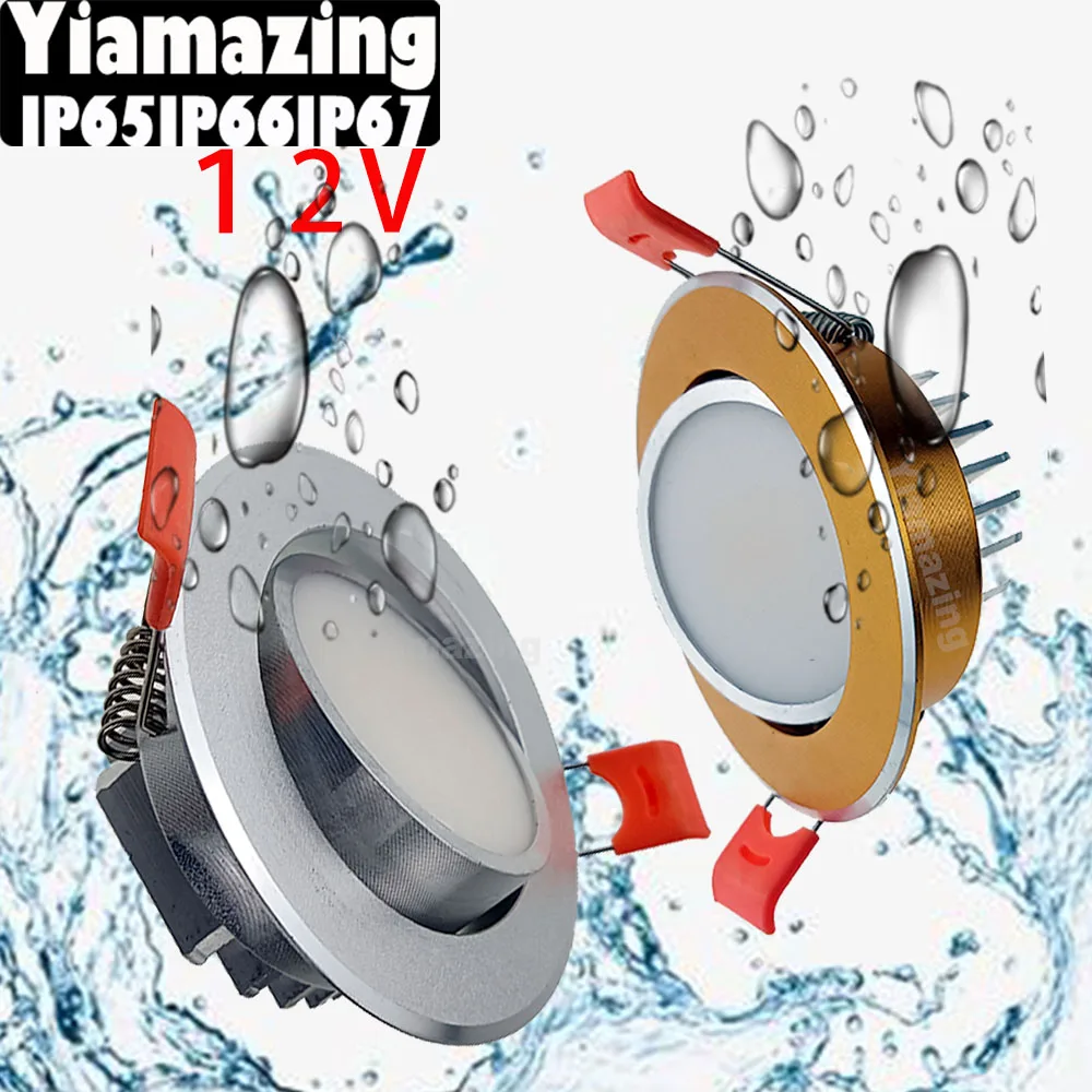 12V Silver Gold IP65 IP66 IP67 Outdoor Waterproof LED Downlight 6W 9W 12W 15W 18W Kitchen Bathroom Eaves Ceiling Lamp Spot Light