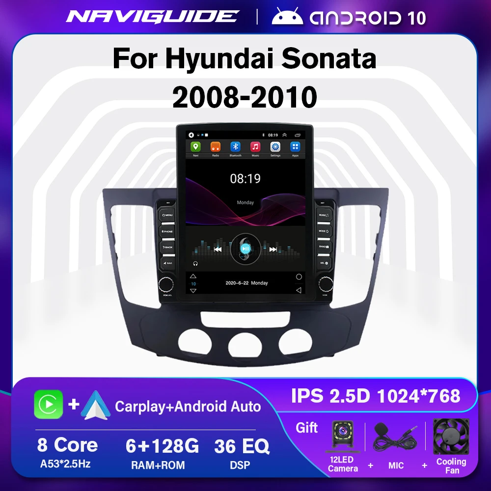 NAVIGUIDE Android Car Radio For Hyundai Sonata NF 2008-2010 MT AT Tesla Style Screen Multimedia Player Autoradio GPS Navigation